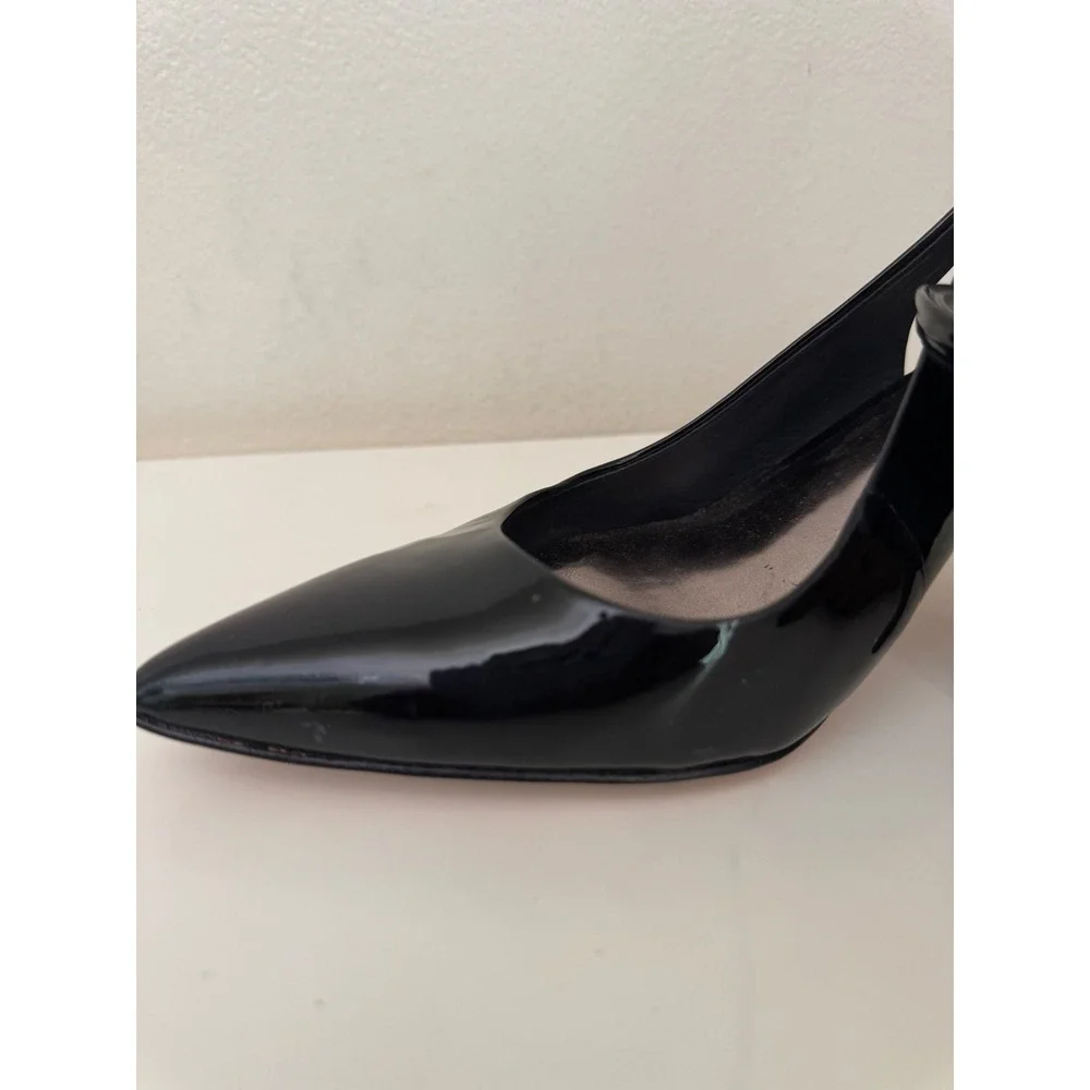 Coach Black Patent Leather Slingback Pumps Pointed Toe Kitten Heels Womens 8 B